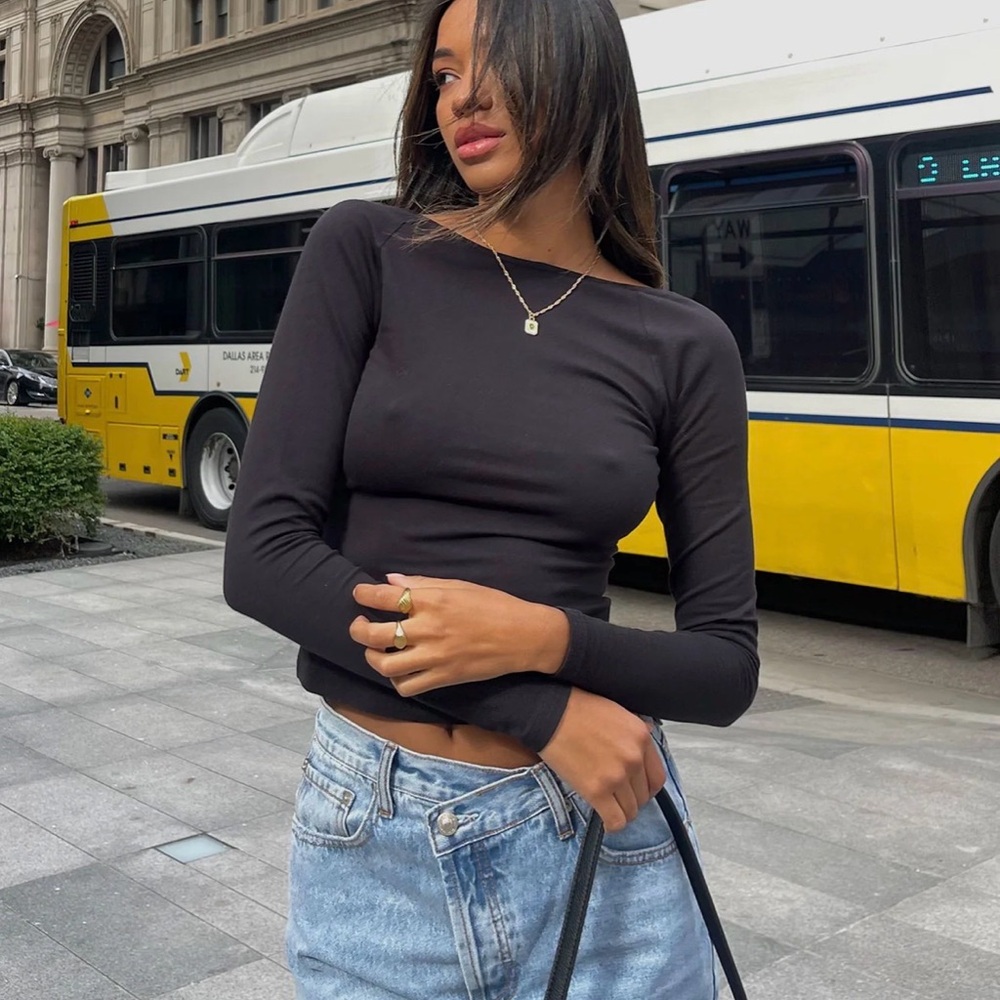 Princess Polly Black Long Sleeve Fitted Top Rixie